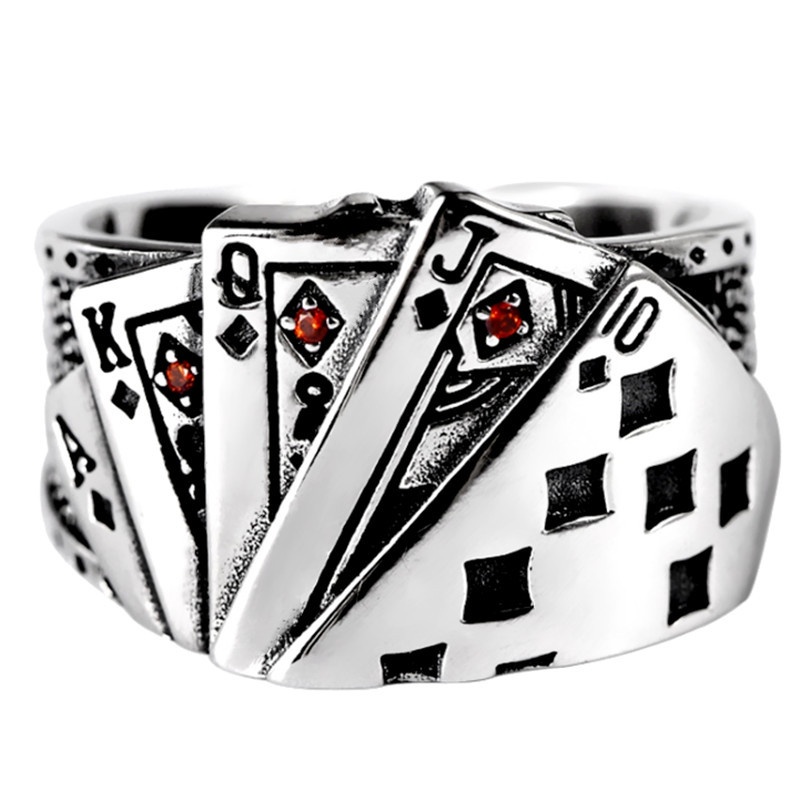 Nhẫn Bạc Thái Hình Lá Bài Poker Cho Nam Và Nữ