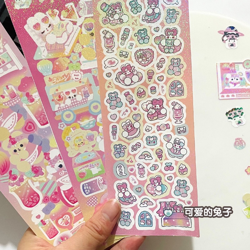 Peach 1Pcs Color laser cartoon waterproof sticker Journal Scrapbook Decor Sticker