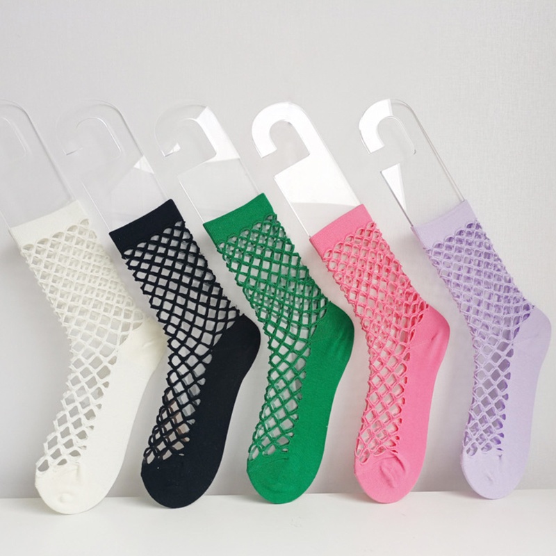 brroa Women Fishnet Socks Multi-color Hollow Out Socks Breathable Thin Mesh Socks Gift