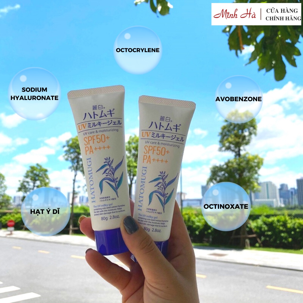 Kem chống nắng Hatomugi UV care & moisturizing SPF50+/PA++++ 80g dưỡng ẩm, dịu nhẹ