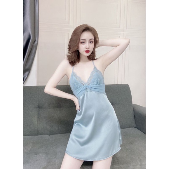 Đầm ngủ nữ thiết kế chữ T kèm quần T Lụa Satin cao cấp - Đầm ngủ gợi cảm sexy