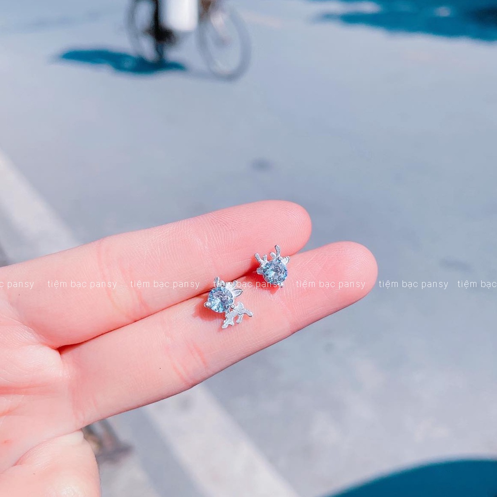 Bông tai bạc nữ PANSY hình chú tuần lộc, khuyên tai bạc 925 thật phong cách Hàn Quốc