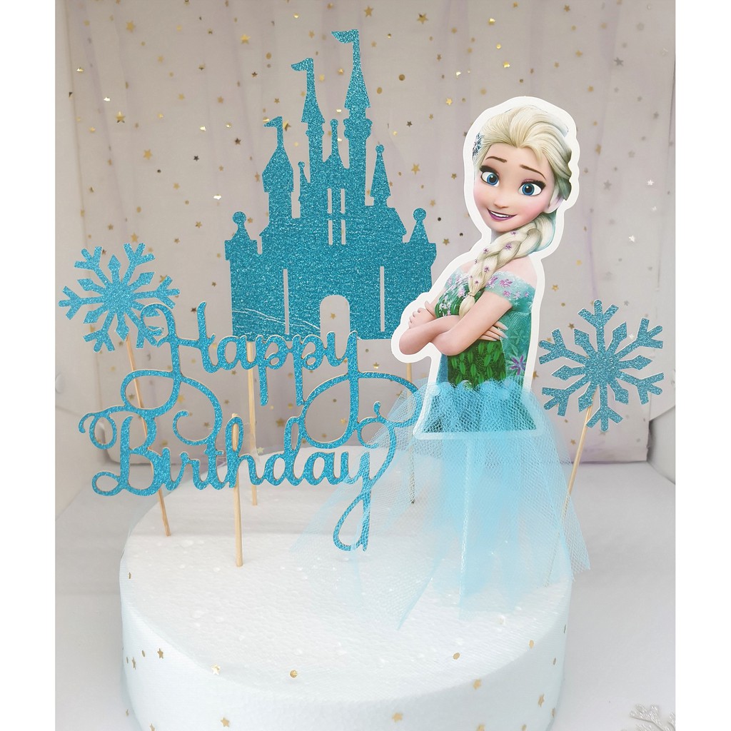 Phụ kiện trang trí bánh kem hình nữ hoàng băng giá lấp lánh độc đáo