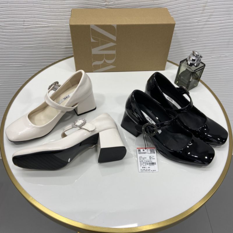 Ht(ẢNH THẬT) Giày Cao Gót Quai Khoá Zara Gót 6p Da Bóng Mềm Êm Fullbox Tem Túi Hãng