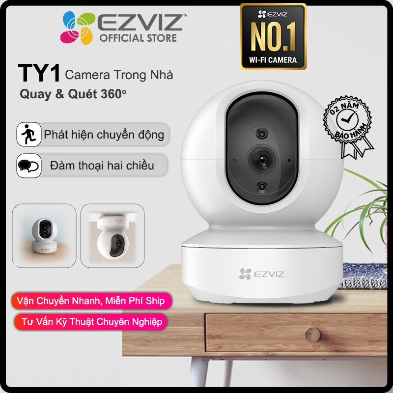 Camera WI-FI Trong nhà EZVIZ TY1-1080P, Smart IR Quan Sát Ban Đêm 10m, Đàm Thoại 2 Chiều, theo Chuyển Động Thông Minh