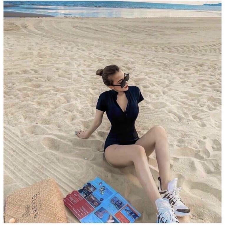 Bikini Đồ Bơi 1 Mảnh Khóa Kéo Đồ Bơi Nữ Đi Biển Tay Dài + ngắn Đen Khóa Kéo Dáng váy Sexy [Cao Cấp] | BigBuy360 - bigbuy360.vn