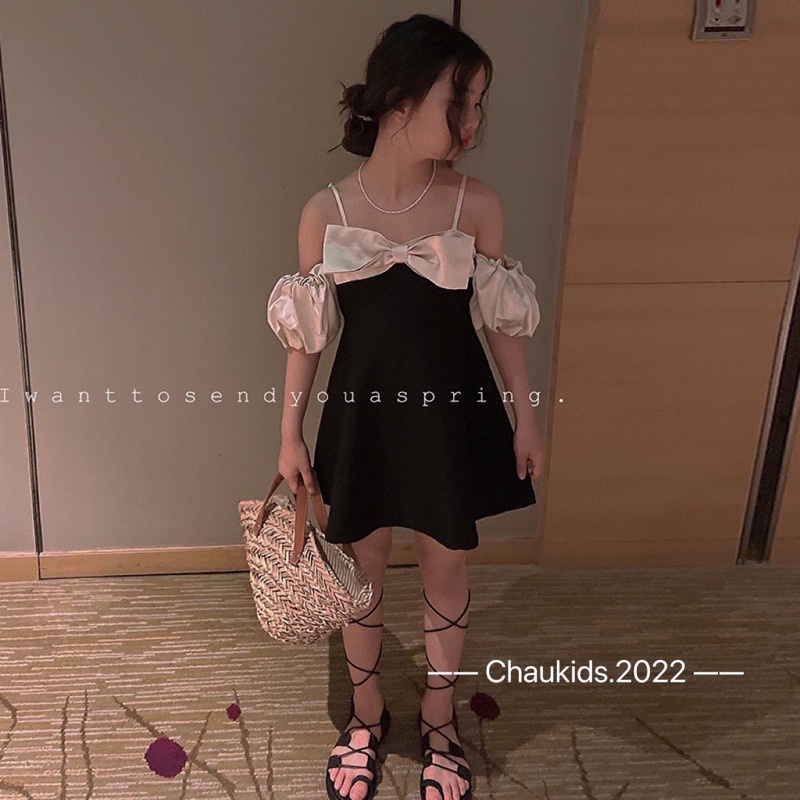 Váy đầm rớt vai chaukids cho bé gái