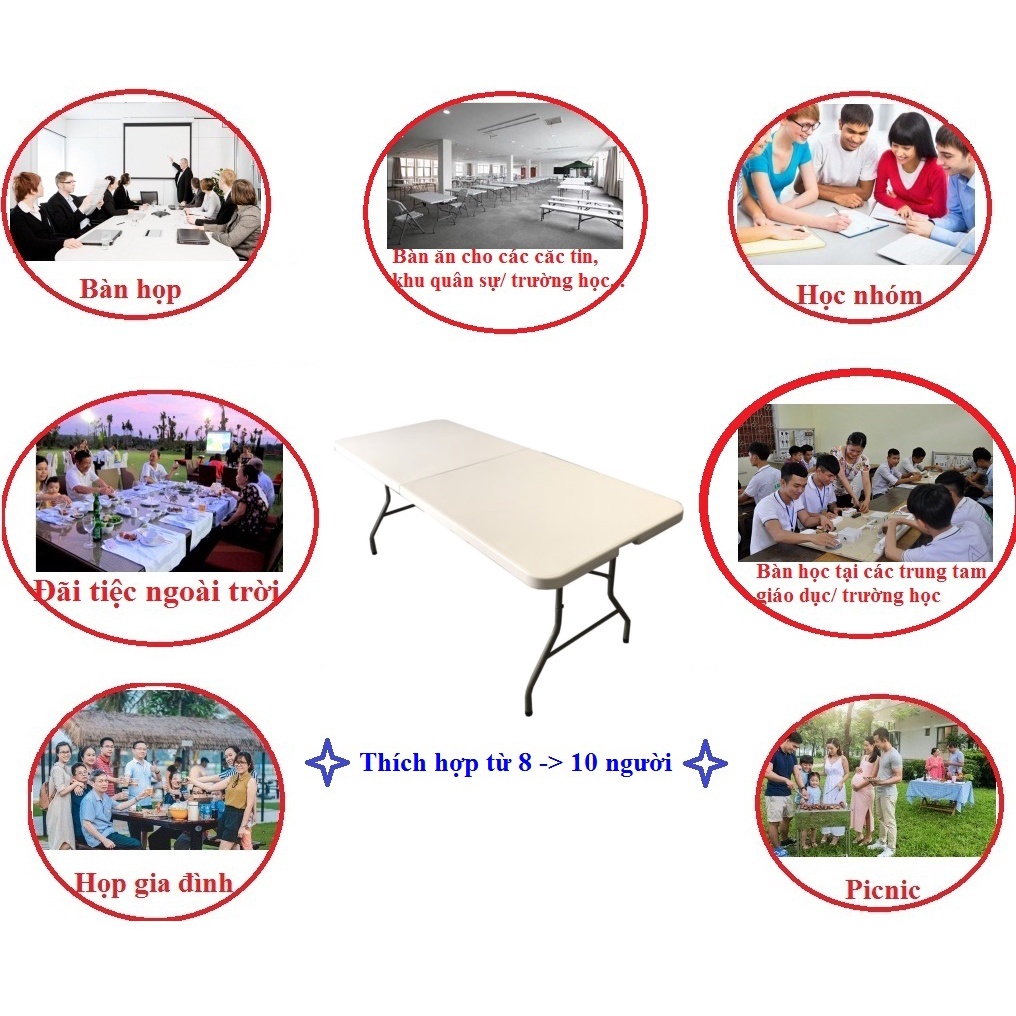 Bàn Xếp Chữ Nhật Gấp Gọn Thanh Long HY-FH183 | 183 x 76 x 74 cm | Hibuauto