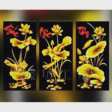 Tranh Thêu Chữ Thập 3d Phúc Lộc Thọ - Kim Sắc Hoa Sen < 53232> Chưa Thêu