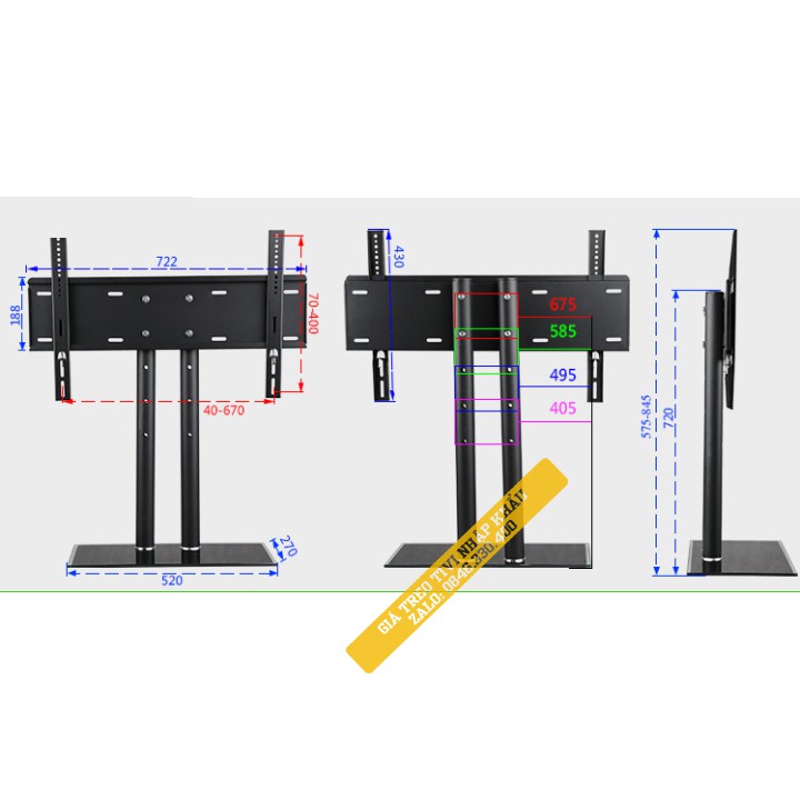 [Hàng Nhập Khẩu] Chân tivi để bàn mặt kính cường lực 40 - 65 inch - Chân đế tivi đa năng đặt bàn Model: DZ65