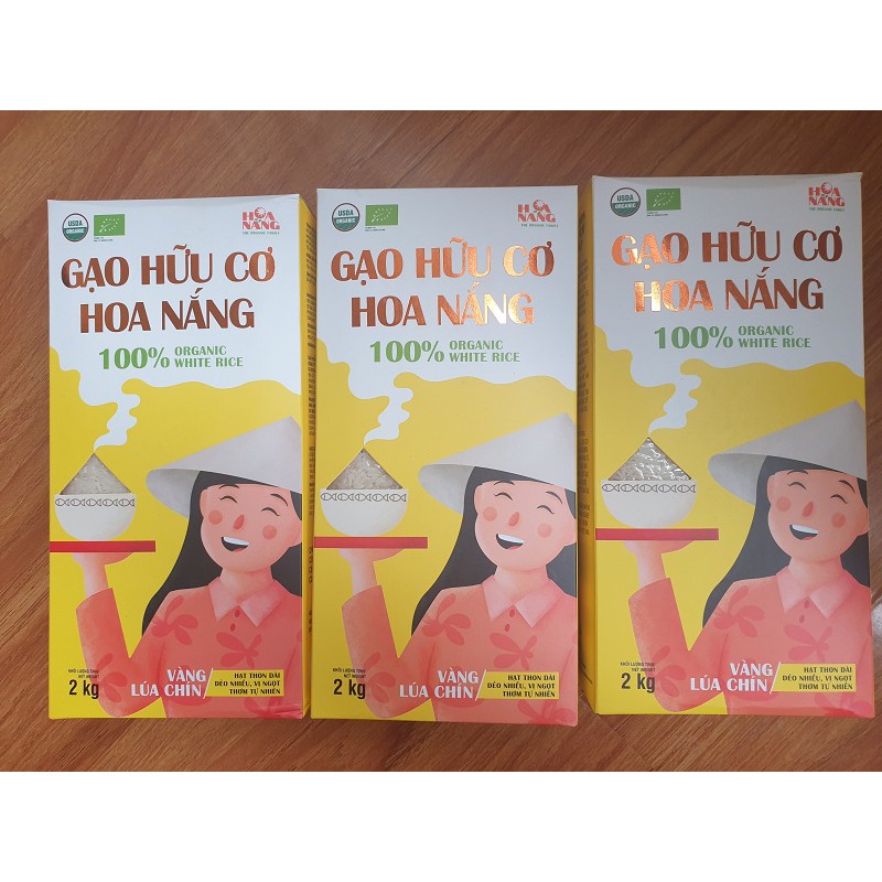 Combo 3 hộp Gạo Hữu Cơ Hoa Nắng - Vàng Lúa Chín 2kg