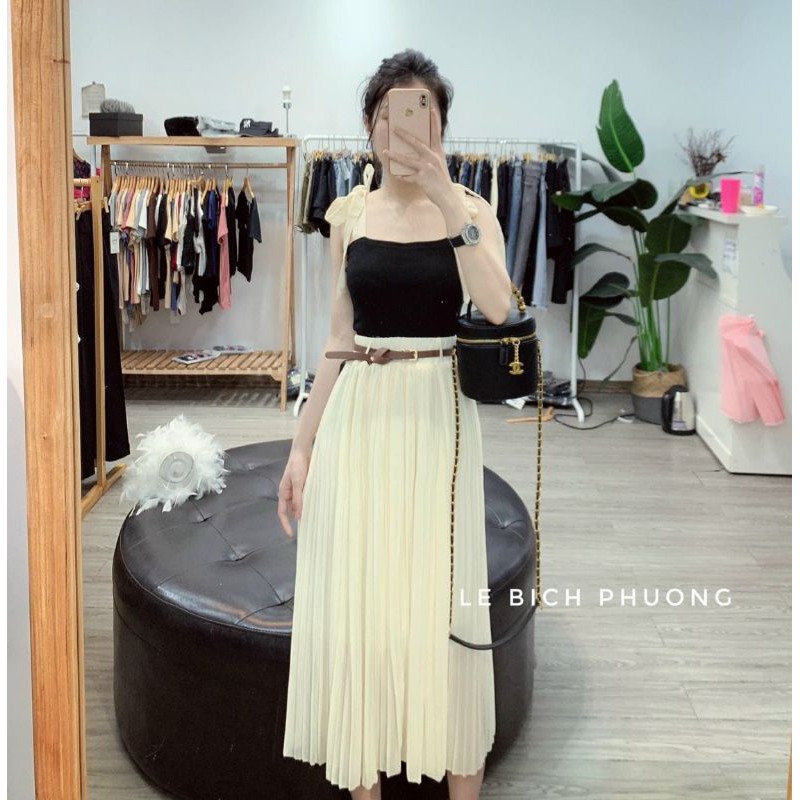 Chân váy voan kèm dây đai hàng QC