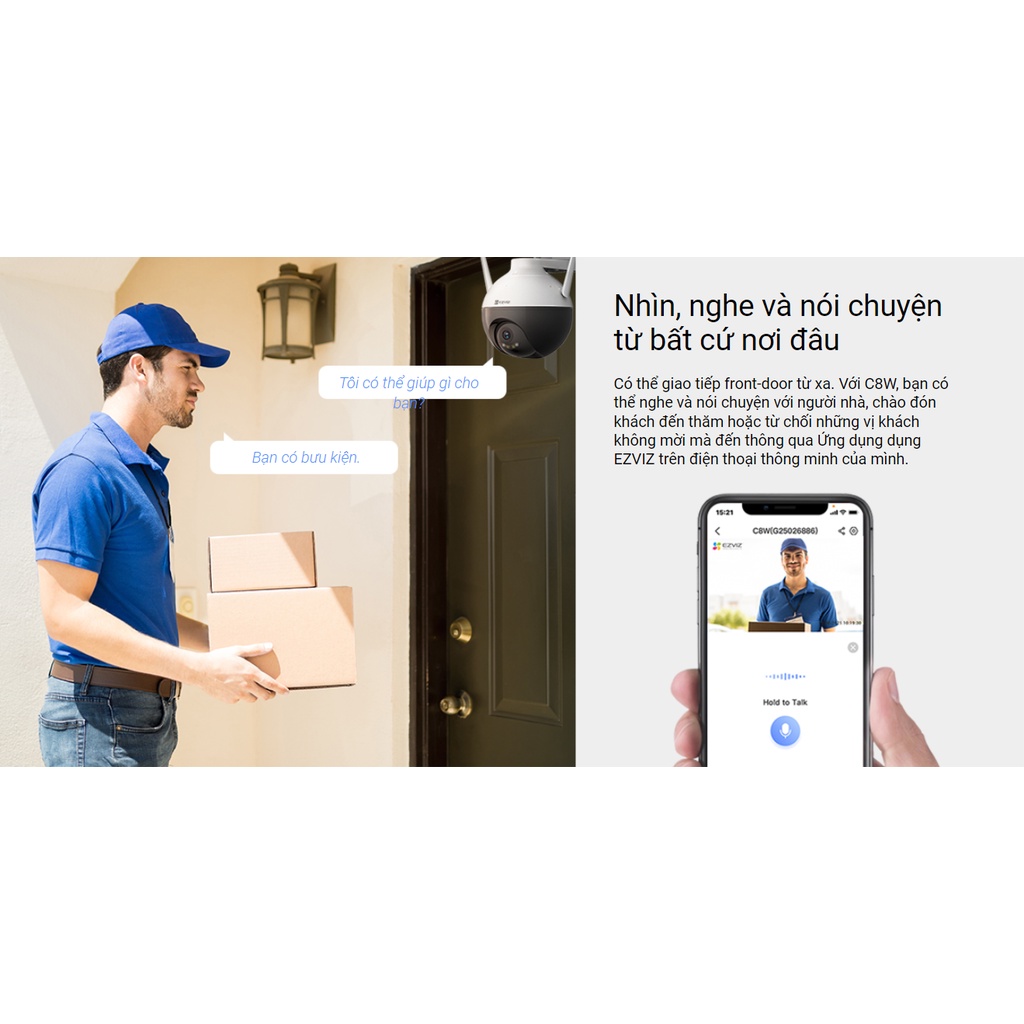 Camera Ngoài Trời Wifi 4MP 2K EZVIZ C8W Điều Khiển Xoay 360,Màu đêm, Đàm thoại - Hàng chính hãng bảo hành 24 tháng