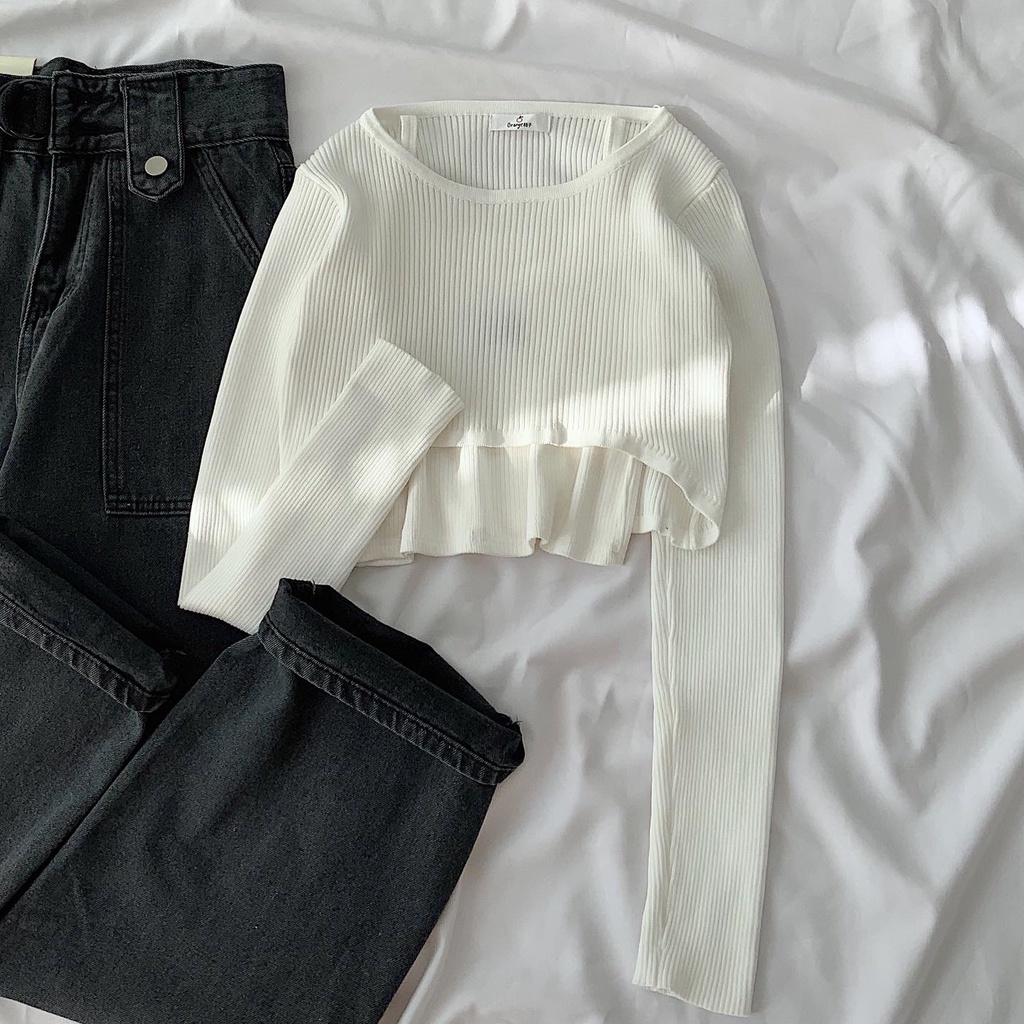 Áo Croptop Nữ Trắng Dài Tay Cổ Tròn Co Giãn Thỏa Mái Thấm Hút Mồ Hôi TARI - 1880 JEM CLOSET