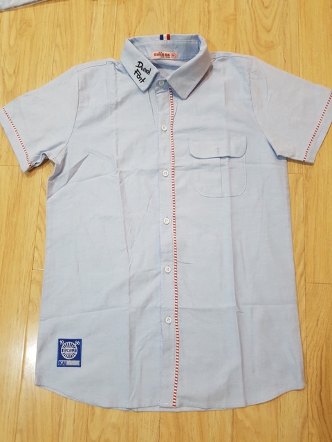 31-55kg. SƠ MI NGẮN TAY BÉ TRAI HAI MÀU TRẮNG XANH SANG TRỌNG