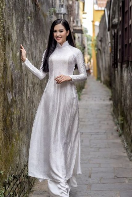 Áo dài Gấm Tơ viền cổ Ngọc