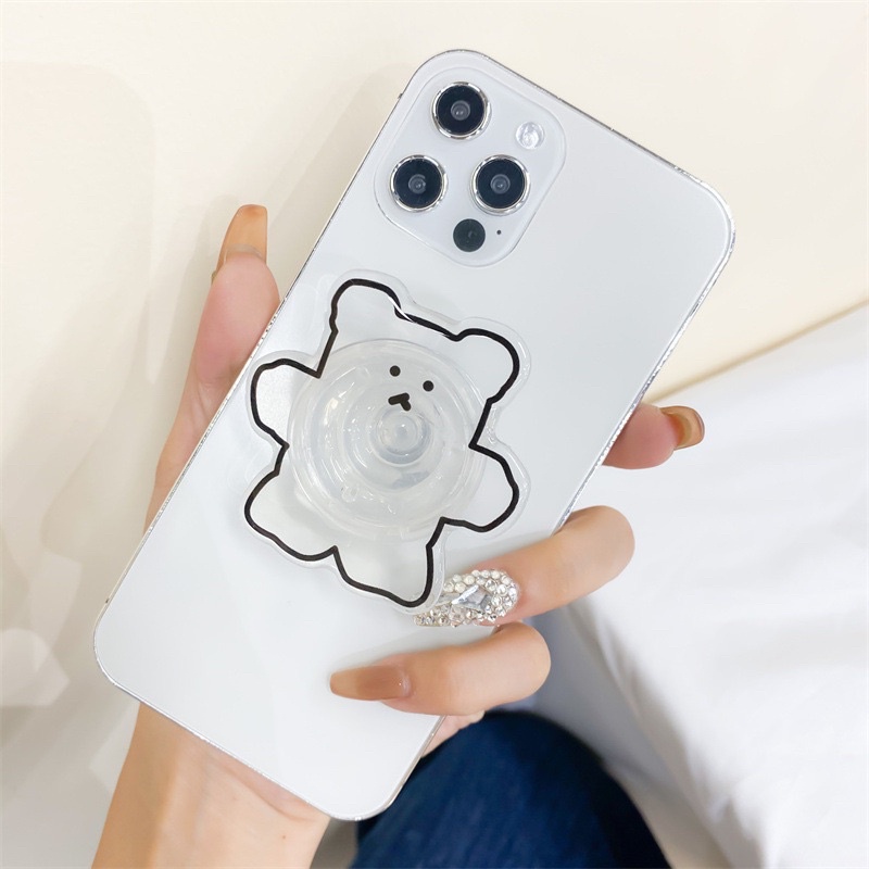 Giá đỡ điện thoại Popsocket gấu trong suốt viền màu | candylab.official