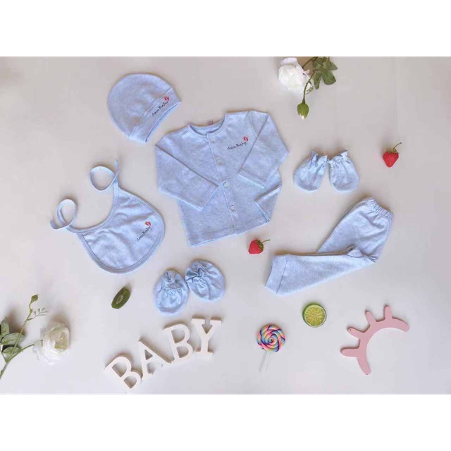Set quần áo sơ sinh 5 món cho bé xuất Nhật (quần áo, bao chân tay, mũ) chất cotton siêu mềm [ babyboo]