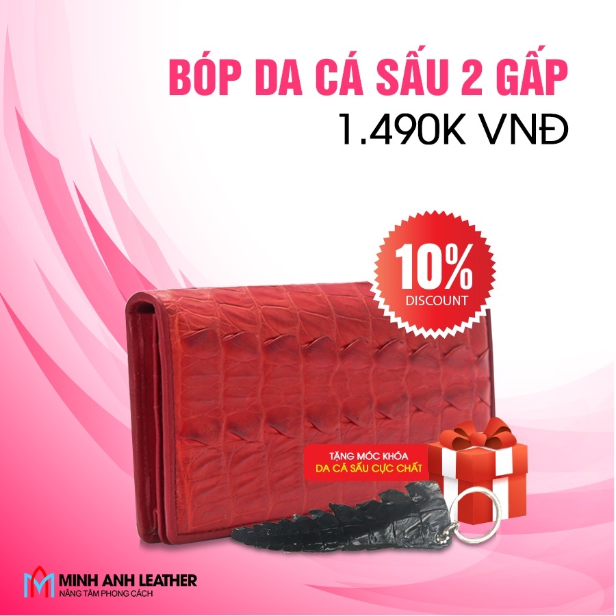 Ví Nữ Dài Cầm Tay Da Cá Sấu Minh Anh Leather Làm Từ Phần Gai Đuôi Cá Sấu -BCCTGN01-DO