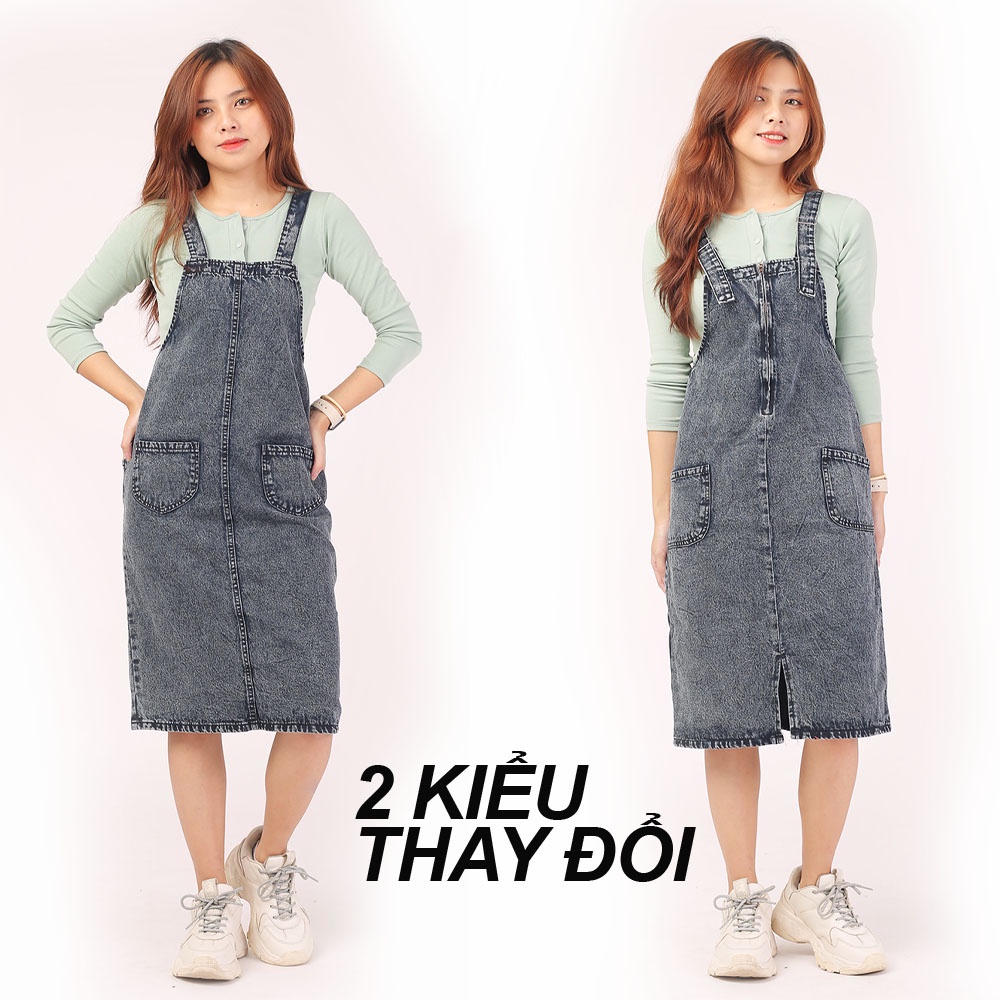 [Mã BMBAU50 giảm 7% đơn 99K] Yếm váy jean dây kéo LATIFAH form dài qua gối YJ014 phong cách trẻ trung năng động