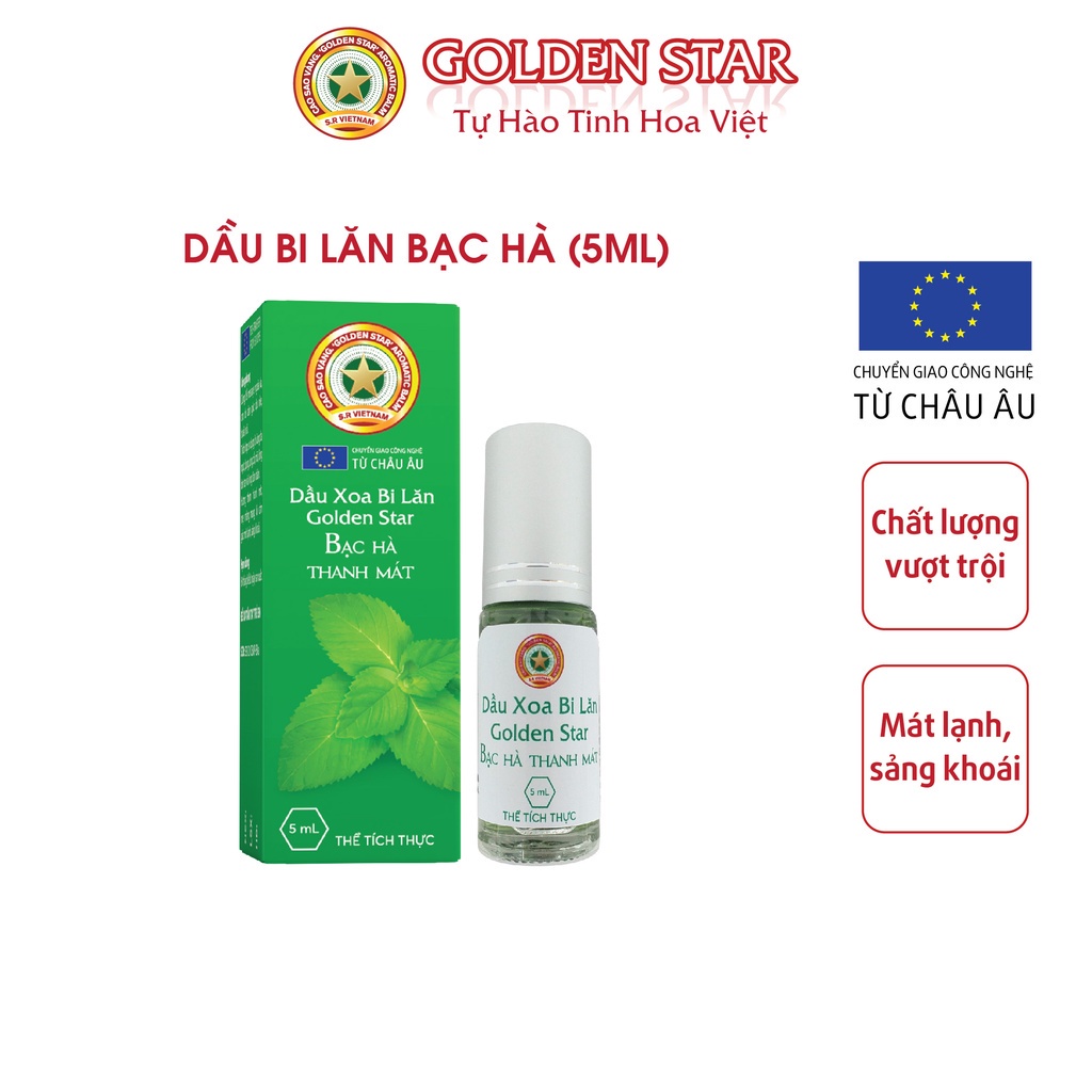 [Rẻ vô địch] Dầu Bi Lăn Người Lớn Golden Star Giảm Nhức Đầu Cảm Cúm Sổ Mũi Hàng Chính Hãng (5ml)