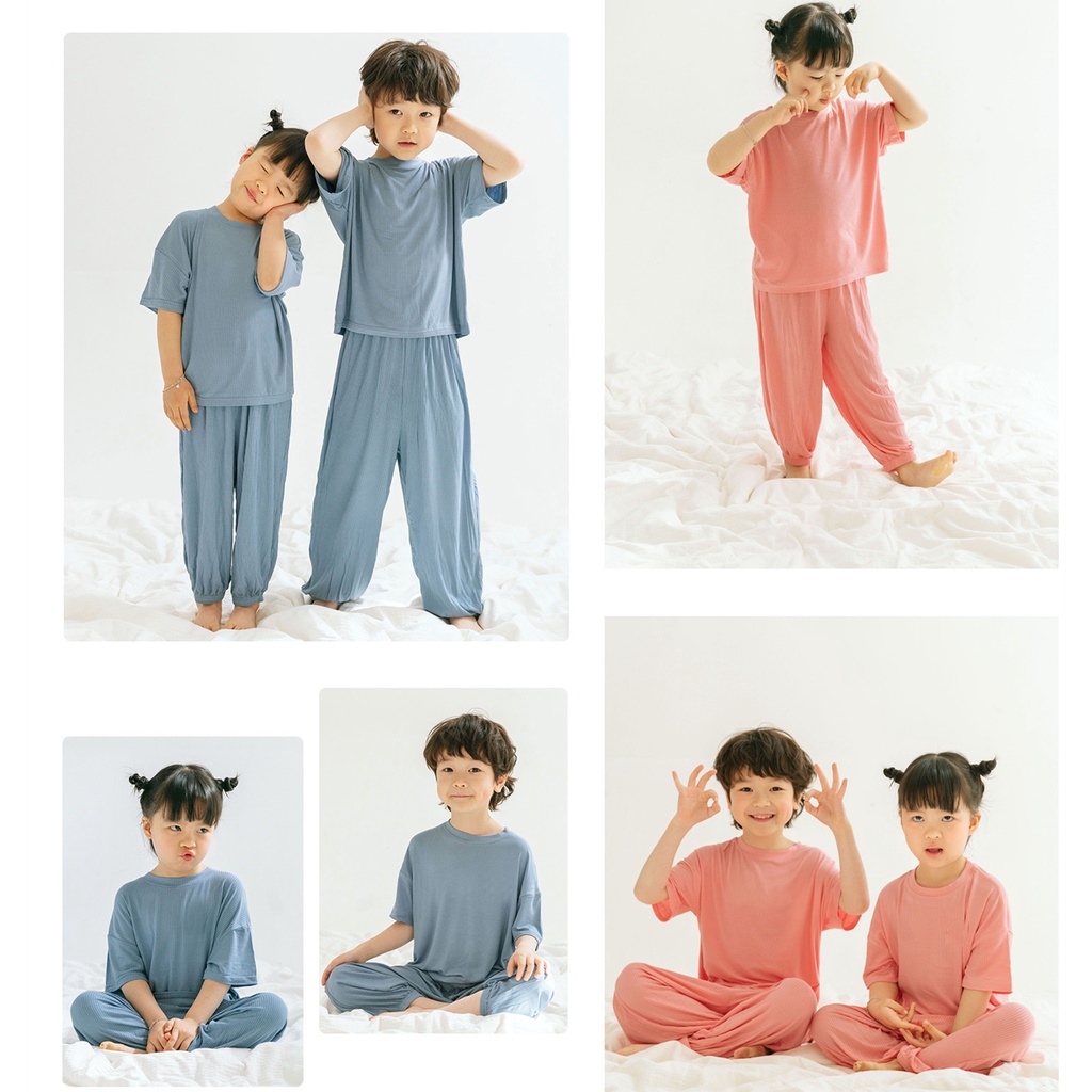 Bộ Áo Thun Dáng Rộng + Quần Dài 100-160cm Màu Sắc Xinh Xắn Cho Bé