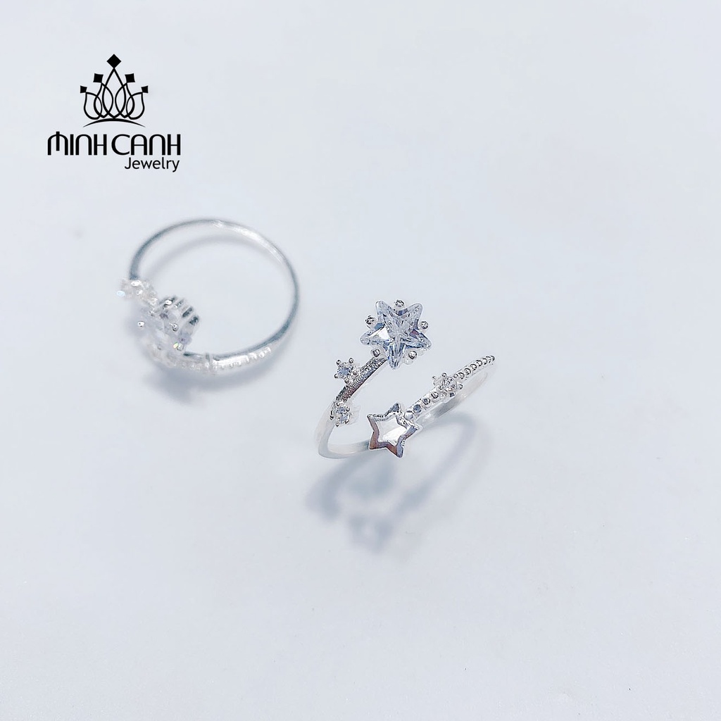 Nhẫn Bạc Sao Kép Dáng Hở Freesize Minh Canh Jewelry