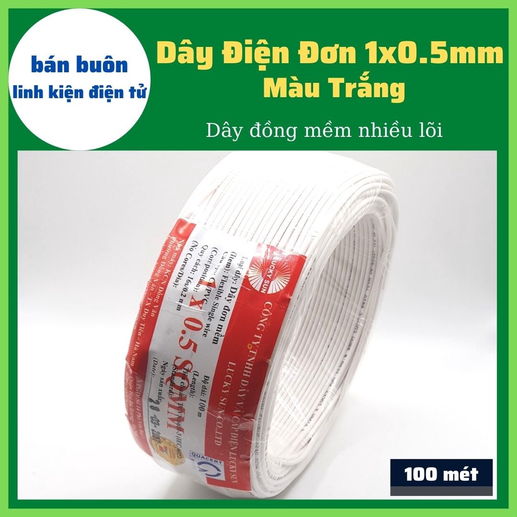 Dây điện đơn 1x0.5mm màu trắng, dây điện, dây điện nhiều lõi, dây điện đơn