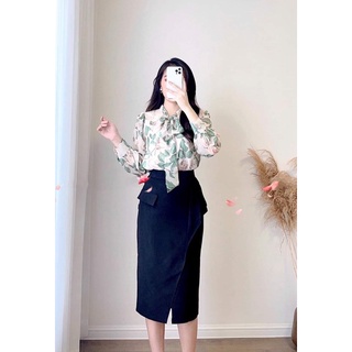 Áo voan tơ hoa cổ nơ