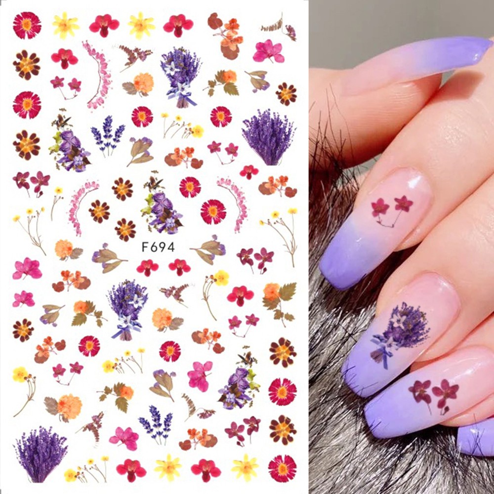 1 Tấm Nhãn Dán Móng Tay Hình Hoa Lá Màu Gradient 3D Gradient