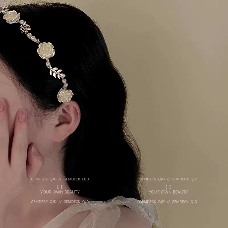 Băng Đô Cài Tóc Đính Hạt Ngọc Trai Hình Hoa Hồng 2022 Thời Trang Mùa Hè Cao Cấp