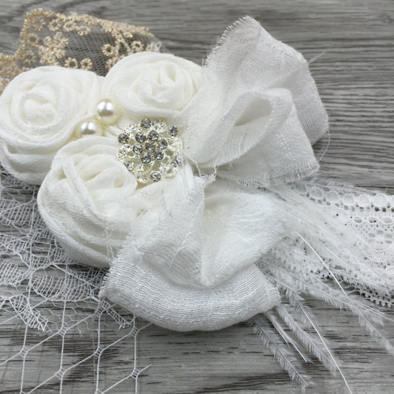 Băng Đô Vải Satin Phối Ren Đính Hoa Và Lông Vũ Dùng Làm Đạo Cụ Chụp Ảnh Cho