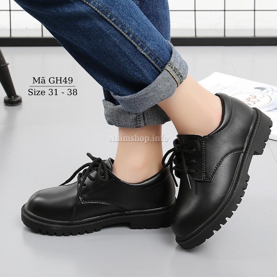 Giày da màu đen thể thao cho bé trai 5 - 12 tuổi cột dây dáng giày tây oxford phong cách đi học mặc vest thời trang GH49