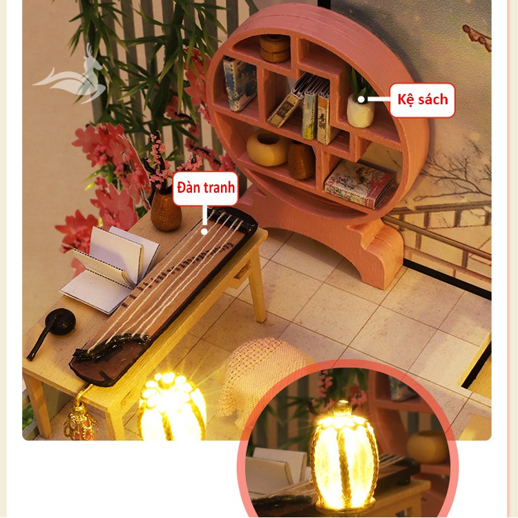 Nhà búp bê kiểu Nhật tự làm - Tặng KHUNG BẢO VỆ, dụng cụ và keo dán [Nhà có nội thất & đèn LED]