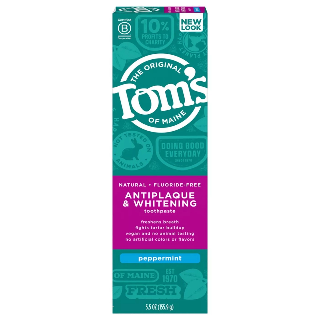[HOT] Kem Đánh Răng Hữu Cơ Tom's Of Maine Antiplaque &amp; Whitening Fluoride-Free Peppermint 155.9Gr