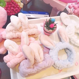Băng Đô Rửa Mặt Tai Thỏ Vải Nhung Mềm Mịn Siêu Đáng Yêu
