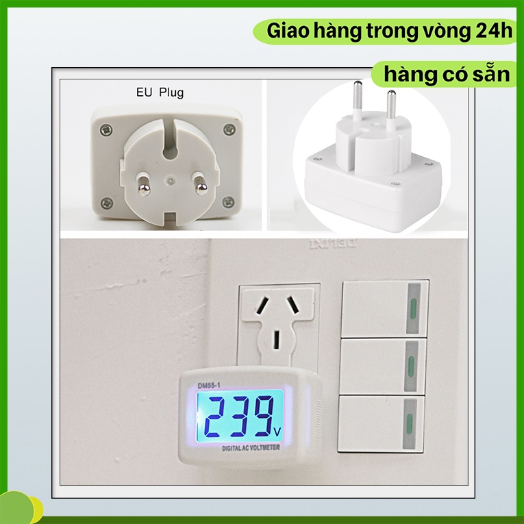 Vôn kế kỹ thuật số AC 110-300V có phích cắm đổi kiểu EU, tích hợp đồng hồ đo điện áp 220V có màn hình LCD DM55-1