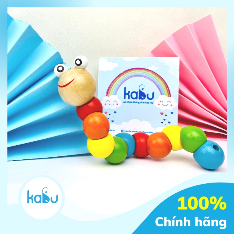 KABU - Sâu Gỗ Đa Sắc Màu Tập Cầm Nắm Cho Bé, Chú Sâu Gỗ Vui Vẻ Cho Bé Từ Sơ Sinh