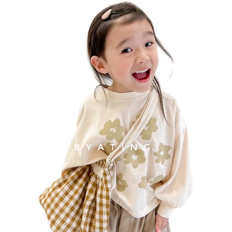 [Hàng Mới Về] Áo Thun Cotton Mỏng Tay Dài Thoải Mái In Chữ Và Hoa Lớn Dễ Thương Phong Cách Hàn Quốc Cho Bé Gái