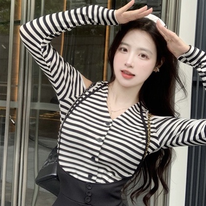 Áo dệt kim ZHELIHANGFEI cổ V hở vai quyến rũ thời trang