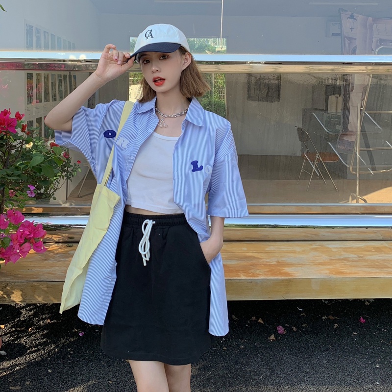 Áo Sơ Mi Tay Ngắn Dáng Rộng In Chữ Phong Cách Hàn Quốc Thời Trang Mùa Hè 2022