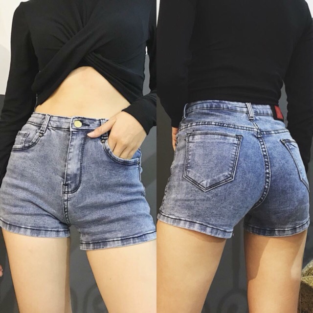 Short jean nữ BIGSIZE màu đen/ xanh đậm đơn giản, lưng cao dãn mạnh, dành cho người béo