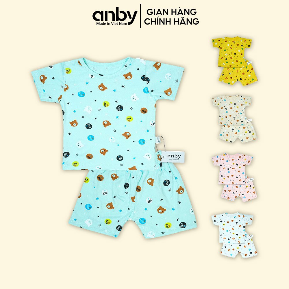 Bộ quần áo cộc tay trẻ em unisex ANBY nhiều màu thun lạnh hình gấu cho bé từ 1-6 tuổi