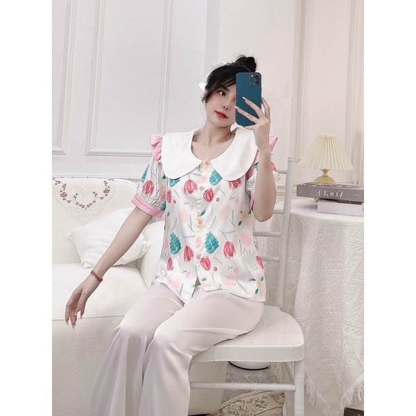BỘ PIJAMA LỤA QUẢNG CHÂU CAO CẤP CHIÊU ĐỎ