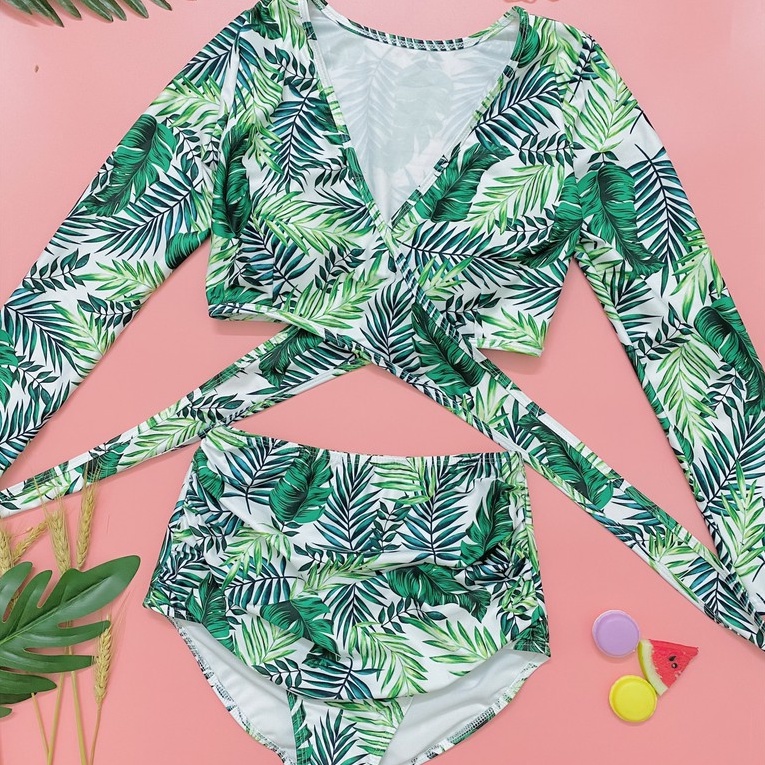Bikini 2 mảnh áo dài tay họa tiết hoa nhí siêu xinh Bikini191