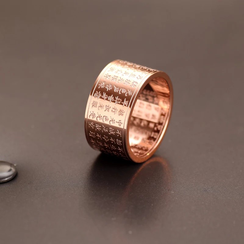 Sw | Nhẫn Lụa Hình Trái Tim Phong Cách Phật Giáo | Nhẫn Thép Titan Mạ Vàng Hồng 18K Thời Trang | Nhẫn Thép Không Gỉ | Nhẫn Thời Trang Mới