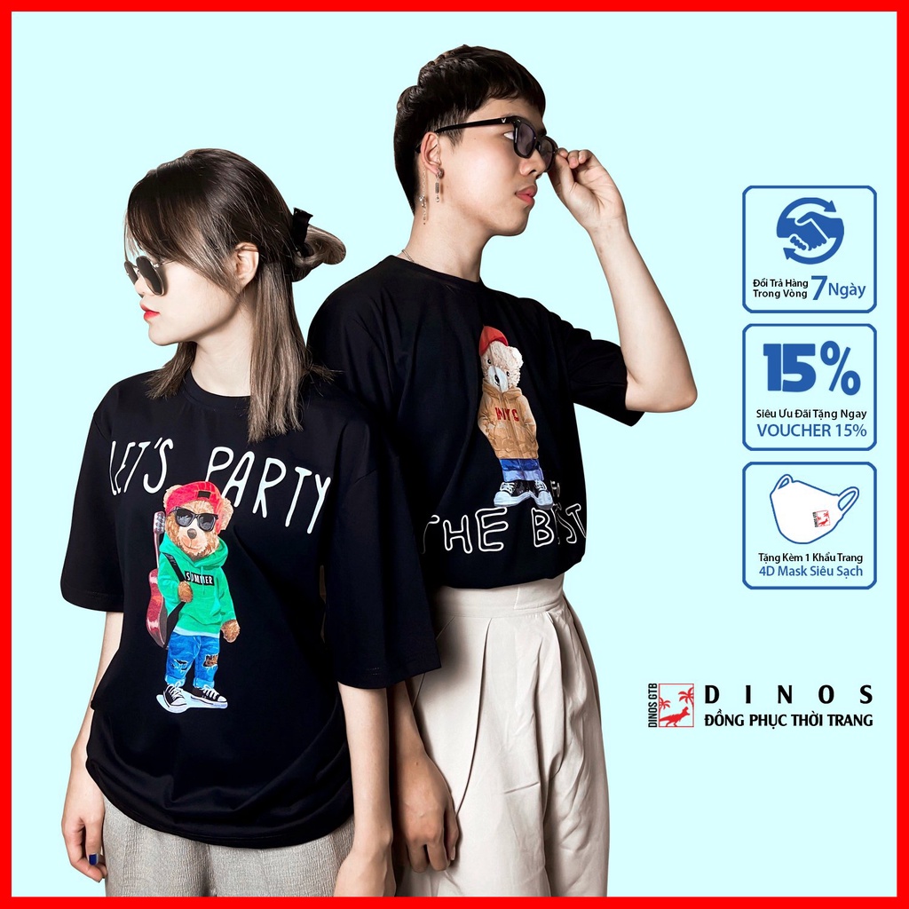 Áo thun Local Brand tay lỡ DINOS Unisex nam nữ form rộng màu đen in hình