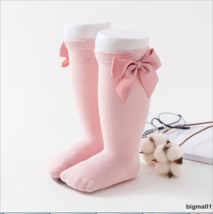 Tất ống cotton dài trang trí nơ thoáng khí cho bé gái 0-7 tuổi