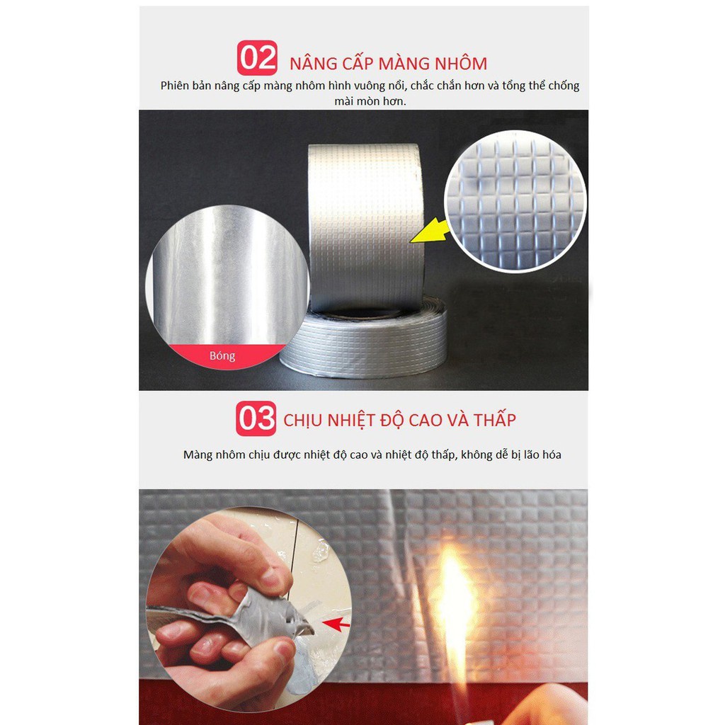 Băng Keo chống thấm đa năng cho tường, trần nhà, mái tôn, ống nước, bể nước, xô chậu, phao bơi, bể bơi