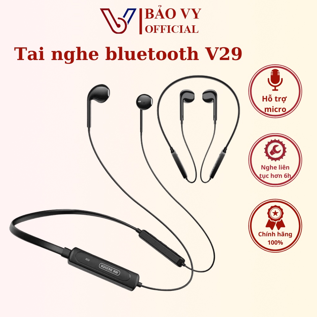 Tai nghe bluetooth không dây choàng cổ WK DESIGN V29 kiểu dáng thể thao có micro tăng giảm âm lượng - BAOVY